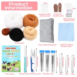 Needle Felting Kit, 61 Pcs Felt Dog Dolls Needle Felting Set with Felting Needles, Wool Roving, Felting Pad, Instruction Manual, Felting Beginner Tools for Felted Animal Needle Felting Supplies