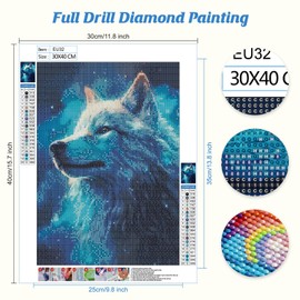 Qukle Wolf Diamond Painting Kits, 5D DIY Diamond Painting Wolf Kits for Adults Beginners, Full Drill Round Diamond Art Painting Dots Craft Set Gifts 30X40cm