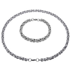 Soul-Cats® Byzantine Chain Stainless Steel Necklace with or without Bracelet Colour: Silver., 6 mm