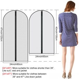 Garment Bags,6PCS Dustproof Garment Covers PEVA Translucent Clothes Covers with Zip Moth Proof Suit Protector Bags Waterproof Dress Covers for Shirts Coats Costumes-(60 * 100cm,60 * 120cm)