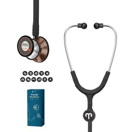 FriCARE Tunable Stethoscope - Dual Head Estetoscopio for Nurses, Doctors, Paramedics, Students - FSA/HSA Eligible Stethoscopes, Smooth Black Tube, Mirror Copper Brown Finish Chestpiece