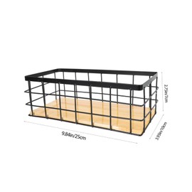 Mobestech 1Set Desktop Iron Storage Basket with Wood Board Hanging Organizer for Cosmetics Essentials Black Practical and Easy to Install for Home Office Use