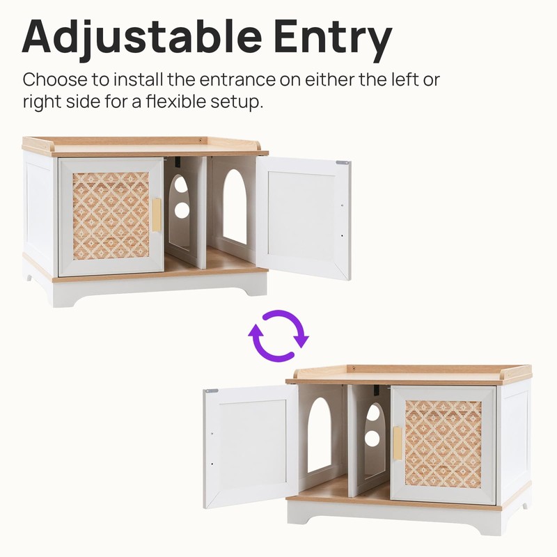 Boho Cat Litter Box Enclosure, Hidden Cats Washroom with Woven