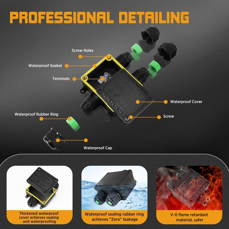 AOZBZ IP68 3-Way Waterproof Junction Box, Junction Box, Waterproof Electrical