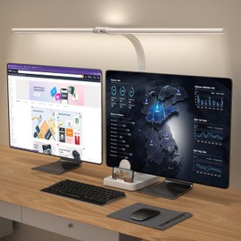 AKRRYR Led Desk Lamp for Home Office,24W Bright Eye-Caring Desk Light with Base,5 Brightness and 5 temperatures Dimmable Workbench Task Light, Adjustable Gooseneck Table Lamp for Monitor(White)