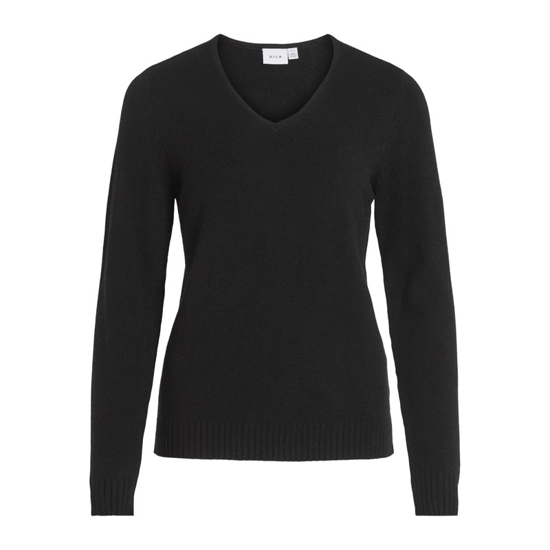 VILA CLOTHES Women's's Viril L/s V-Neck Knit Top-noos Jumper Black