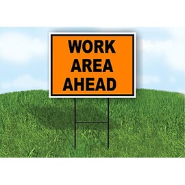 Work Area Ahead Construction ORANGE BLACK - Double Sided Yard Sign ROAD SIGN with Stand