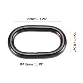 sourcing map Metal Oval Ring Buckles 32x15mm for Bags Belts DIY Black 6pcs