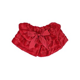 Black Plush Faux Fur Sequin Caplet With Satin Bow Red