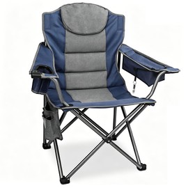 Colorsoul Oversized Camping Chair, Padded Portable Camping Chairs with Cup Holder, Cooler Bag and Shoulder Straps, Heavy Duty Outdoor Folding Chair for Camping, Beach, Fishing, Support 350 LBS, Blue