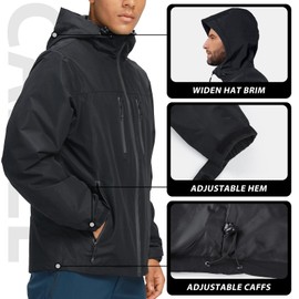 CAMEL CROWN Men's Waterproof Shell Jacket Windbreaker Hooded Rain Coat for Outdoor Hiking Climbing Traveling Black XXXL