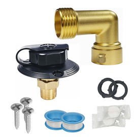 uhzz Rv City Water Inlet with Check Valve for Camper Marine Boat Rv Trailer, with Hose Elbow Connector, Seal Gasket, Flange Brass, Rv Fresh Water Inlet Replacement (Black)