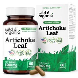 Wild & Organic Artichoke Extract Capsules 500 mg - Liver & Digestive Support - Artichoke Leaf Extract Supplement - Cynara Scolymus Leaf Powder - Vegan, No Fillers, Non-GMO - 60 Count
