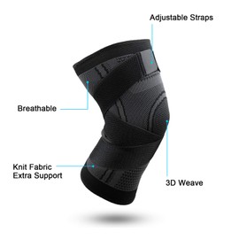 Knee Supports 2 Pack Knee Brace with Adjustable Strap Compression Knee Sleeves for Running Joint Pain Arthritis Meniscus Tear Cartilage Damage Tendonitis Quick Recovery Unisex (Black, L)