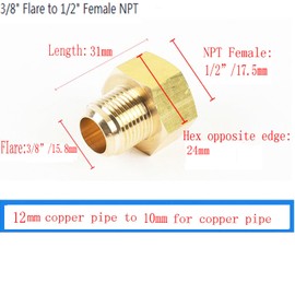 3/8" Flare to 1/2" Female NPT Gas Line Brass Connector, Brass Gauge Torch Line Adapter for Hydraulic, HVAC Fuel, Air, Natural Gas Line Connectors - (2 PCS)