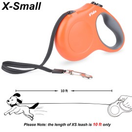 Fida Retractable Dog Leash, 10ft Heavy Duty Pet Walking Leash for X-Small Dogs or Cat up to 18 lbs, Tangle Free. One-Hand Brake (X-Small, Orange)
