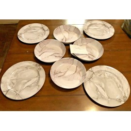 Tommy Bahama 8 pc TOMMY BAHAMA Set MELAMINE Gray Grey Marble Style Plates Bowl Dinnerware SET
