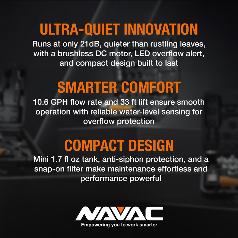 NAVAC NCA10 Mini-Split Mini Condensate Pump - Ultra Quiet, HVAC
