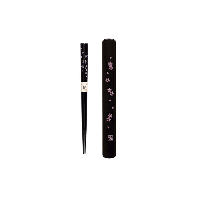 Happy Sales HSKS7/B, Travel Chopstick with Case, Black Pink Sakura