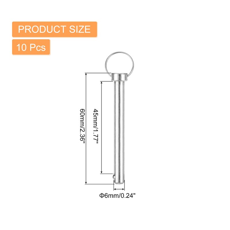 sourcing map 10Pcs 6mmx45mm Quick Release Pins, Carbon Steel Marine