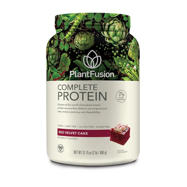 PlantFusion Complete Vegan Protein Powder - Plant Based Protein Powder With BCAAs, Digestive Enzymes and Pea Protein - Keto, Gluten Free, Soy Free, Non-Dairy, No Sugar, Non-GMO - Red Velvet 2 lb