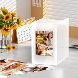 Acrylic Polaroid Picture Frame and Photo Storage Box With magnetic sliding cover for Instax Mini Polaroid Film, 2x3 Instax Frame, Rustic Wedding Guest Book Alternative for Reception ( White, 1Pack )