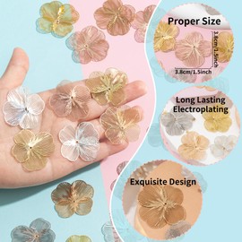 COLIGREE 24pcs Small Flower Charms Classic Floral Filigree Charm Hollow Shiny Electroplating Brass Accessories for DIY Earrings Necklaces Rings Hair Jewelries Jewelry Decorations