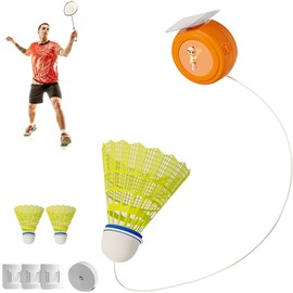 Training Device Self-Learning Device, 3 Pieces Ball Single Badminton Exercise Equipment, Badminton Self-Practice Aid with Triple Hook and Elastic Rope, for Badminton Courts, Parks, Living Room
