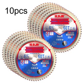 HOJR 10-Pack 6-1/2" 60-Tooth 5/8" Arbor Woodworking Circular Saw Blade,Ultra Finish/General Purpose,Special Anti-Thermal Adhesion Coating on Cutting Edge-TA,High Finish, Long Life,6-1/2" 60T 5/8"