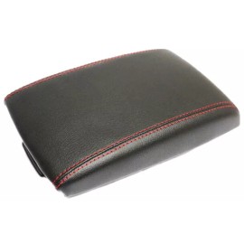 Kar Designers Fits 09-13 Mazda 3 Real Leather Center Console Lid Armrest Cover w/Red Stitch