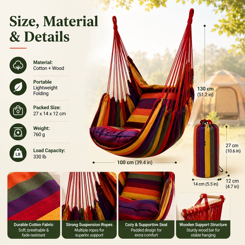 Portable Hanging Hammock Chair for Relaxation – Cotton Rope Swing