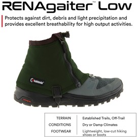 Kahtoola RENAgaiter Low Gaiters for Hiking, Mountaineering, Trail Running, Shoe & Boot Protection in Mud, Snow & Ice - Evergreen - X-Small