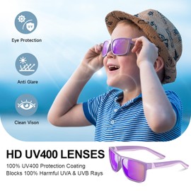 ACBLUCE Sunglasses for Kids Girls Boys Polarized Child Teen Youth Sports Sofeball Beach Running Cycling Purple Glasses for Age 6-12