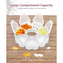 FHORAIN Weekly Pill Organiser, Cute, 7 Day, Large Compartments, Portable Tablet Box, Round, Vitamin and Supplement Case (White)