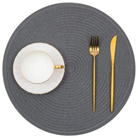 SHACOS Round Placemats Set of 6 Washable 15 inch Round Table Mats Cotton Polyester Woven Braided Place Mats for Dining Table (Charcoal Gray, 6)