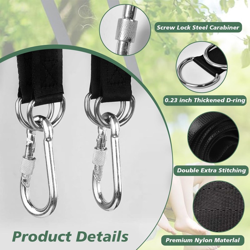 2PCS Tree Swing Straps with 2 PCS Heavy Duty Safety