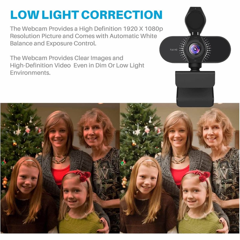 Full HD 1080P Webcam With Microphone, Privacy Cover, USB Computer