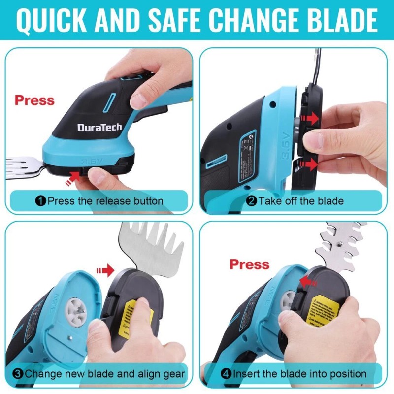 DURATECH 3.6V 3-in-1 Handheld Electric Cordless Hedge Trimmer for Garden,