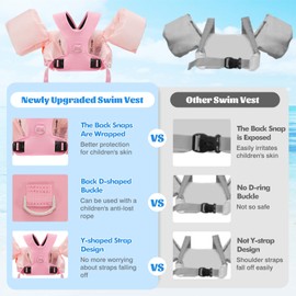 MoKo Swim Arm Bands for Kids 20-50 lbs, Adjustable Toddler Swim Vest with Safety Whistle, D-Ring Buckle & Cute Cartoon Design, Pool Floats for Boys & Girls, Pink Whale