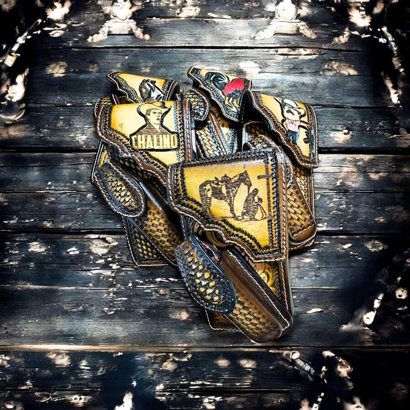Leather Phone Belt Holster and Knife Holder Hand Tooled Handmade