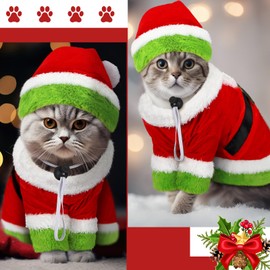 Dansydaisy Cat Christmas Costume Lime Green Character Pet Outfit Holiday Green Furry Pet Velvet Costume Cosplay Outfit Cute Funny Christmas Dogs and Cats Clothes for Party Favors(Large)