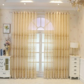 Amidoudou 1 Pair European Jacquard Sheer Curtains Embroidered Tulle Curtains Living Room Bedroom Luxury Translucent Window Screening (Gold,63x108 Inch)