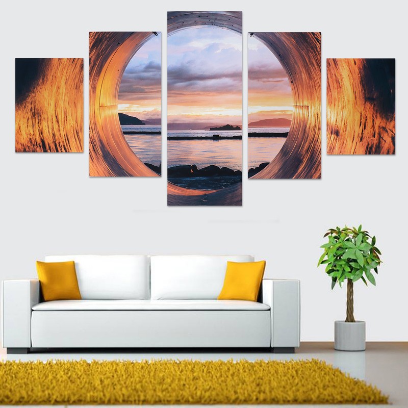 5PCS Frameless Canvas Painting Seaport Pattern Wall Art Picture for