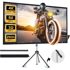 Projector Screen with Stand, Paris RHÔNE 80-inch Outdoor Indoor Projector Screen 16:9 4K HD PVC, 1.5 Gain Portable Wrinkle-Free Movie Screen for Home Backyard Theater with Carry Bag, Ground Nails