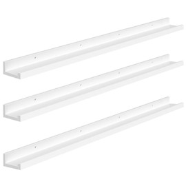 HOOBRO Floating Shelves, Wall Shelf Set of 3, 47.2 Inches Hanging Shelf with Raised Edge and Invisible Brackets, for Bathroom, Bedroom, Kitchen, Office, Living Room Decor, White WT92BJ01