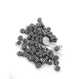Bedazzlinbeads 8 Black & White 8mm Round Checkered Flag Flat Coin Clay Beads w/ Gingham Buffalo