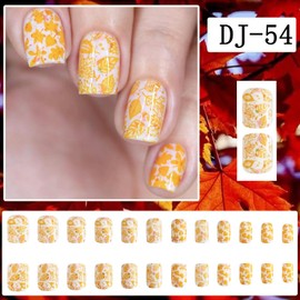 Thanksgiving Press on Nails Short Square Shaped Glossy Full Cover Square Shaped Fall False Nails with Maple Leaf Designs Artificial Autumn Leaf Square Fake Nails Glue ons Nails for Women(DJ54)