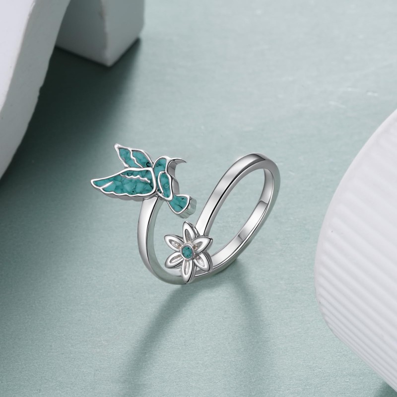 Hummingbird Ring 925 Sterling Silver Turquoise Hummingbird Jewelry for Women