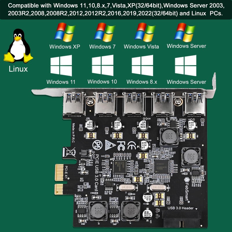 FebSmart Tarjeta de expansión de 7 puertos Superspeed 5Gbps USB