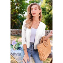Zeagoo Women's Bolero Festive Elegant Cardigan Short Bolero Jacket 3/4 Sleeve Shoulder Jacket Open Front Cardigan Casual Solid Top S-XXL, White